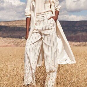 Banana Republic Alva Linen Cotton Wide Leg High Waist Pant Size 14 White Striped